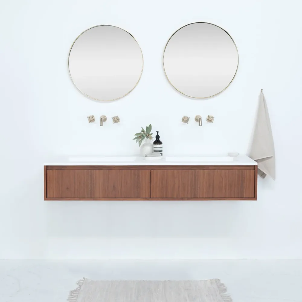 Badkamerset Ann kast kort Walnoot - Julian Wit Mat - 150 cm