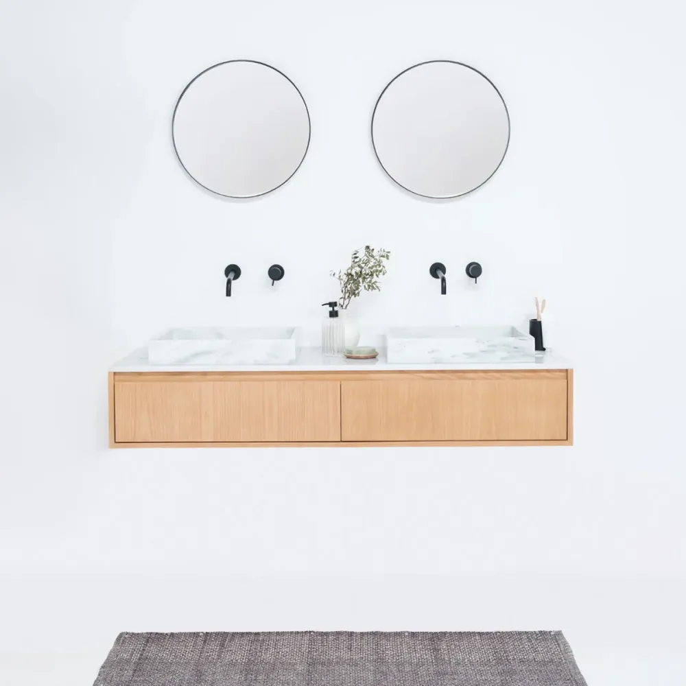 Badkamerset Ann kort Eik - 150 cm - Wit Marmer