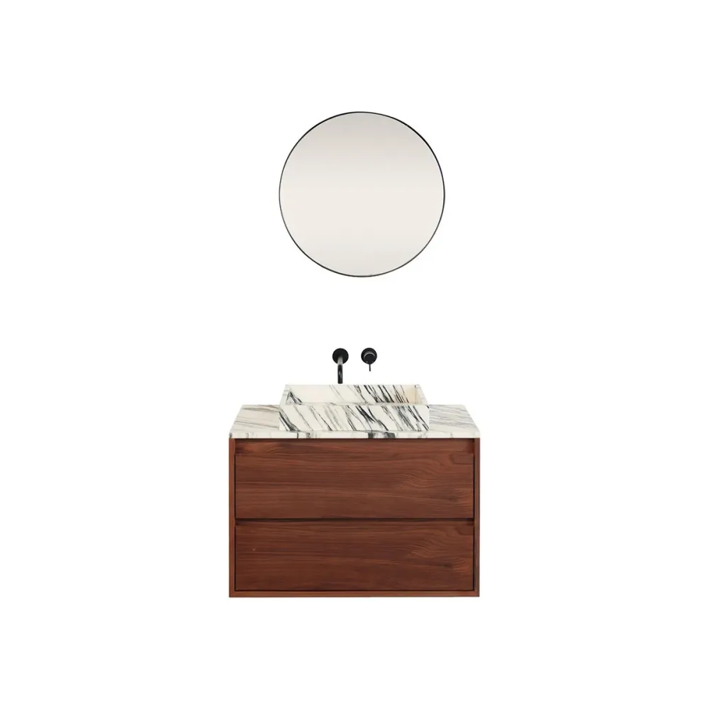 Badkamerset walnoot Ann - Blauw/Wit Marmer - 80 cm