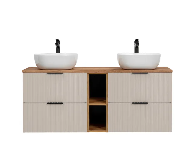 Banqueta de Baño Mueble doble lavabo 140cm 2 nichos Adriel Blanco
