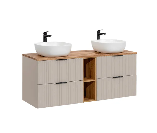 Conjunto mueble doble lavabo 140cm 2 nichos y columna Adriel Blanco
