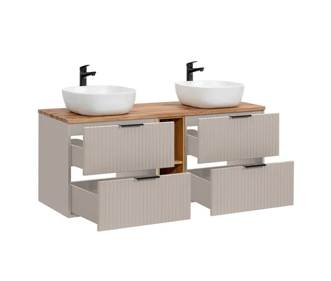 Conjunto mueble doble lavabo 140cm 2 nichos y columna Adriel Blanco