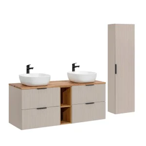 Conjunto mueble doble lavabo 140cm 2 nichos y columna Adriel Blanco