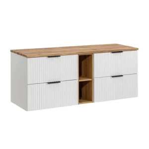 Diseño Moderno con Espejo Mueble bajo lavabo 140cm 2 nichos Adriel Blanco