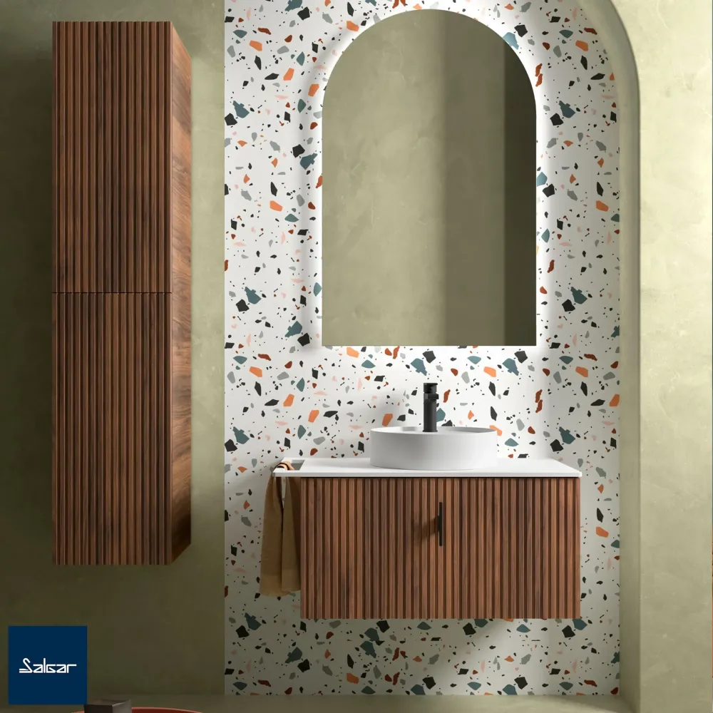 Diseño Moderno con Espejo Mueble de baño BIBA nogal maya 80 cm 1 cajón