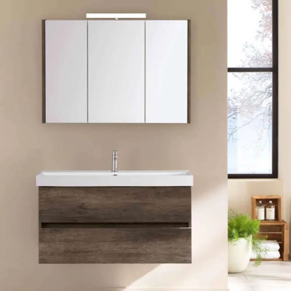 Mobile bagno sospeso modello Kora06 cm 100x190x46 - Rovere scuro