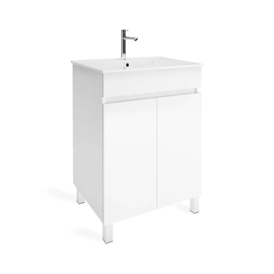 Mueble BaÑO Eco 60Cm Blanco Brillo-Pefc con Ganchos para Toallas