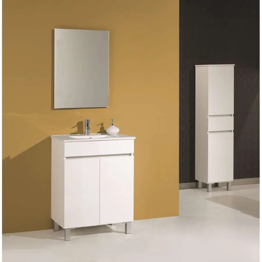 Mueble BaÑO Eco 60Cm Blanco Brillo-Pefc con Ganchos para Toallas