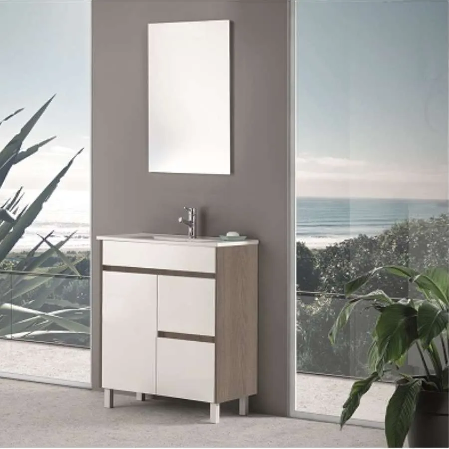 Mueble BaÑO Zurique 60Cm Blanco/Estepa con Ganchos para Toallas