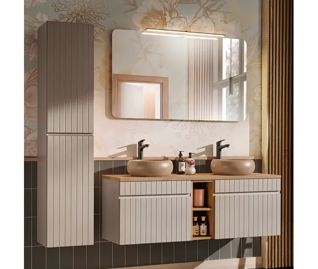 Mueble bajo lavabo 140 cm 2 nichos Zelie Cachemira y madera