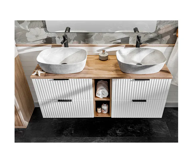 Mueble bajo lavabo 140cm 2 nichos Adriel Blanco | Impermeable | Fácil Limpieza