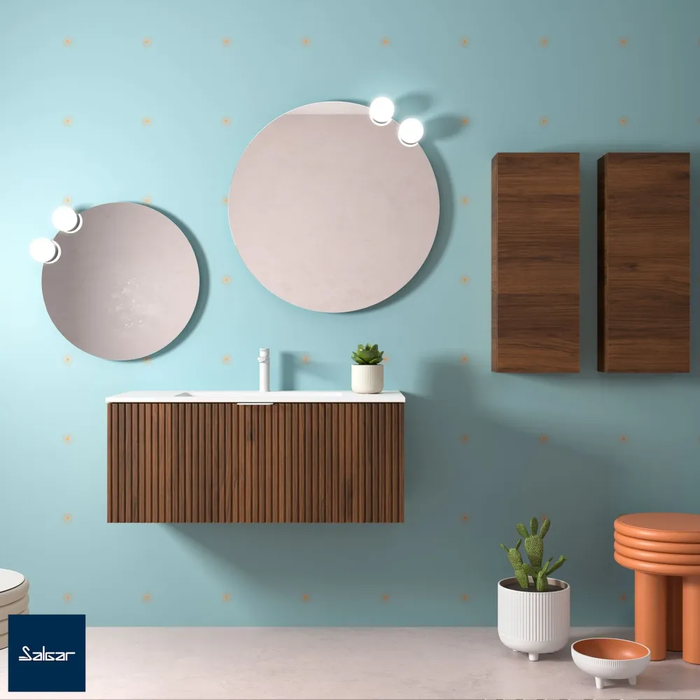 Mueble de baño BIBA nogal maya 100 cm 1 cajón para Baños Pequeños