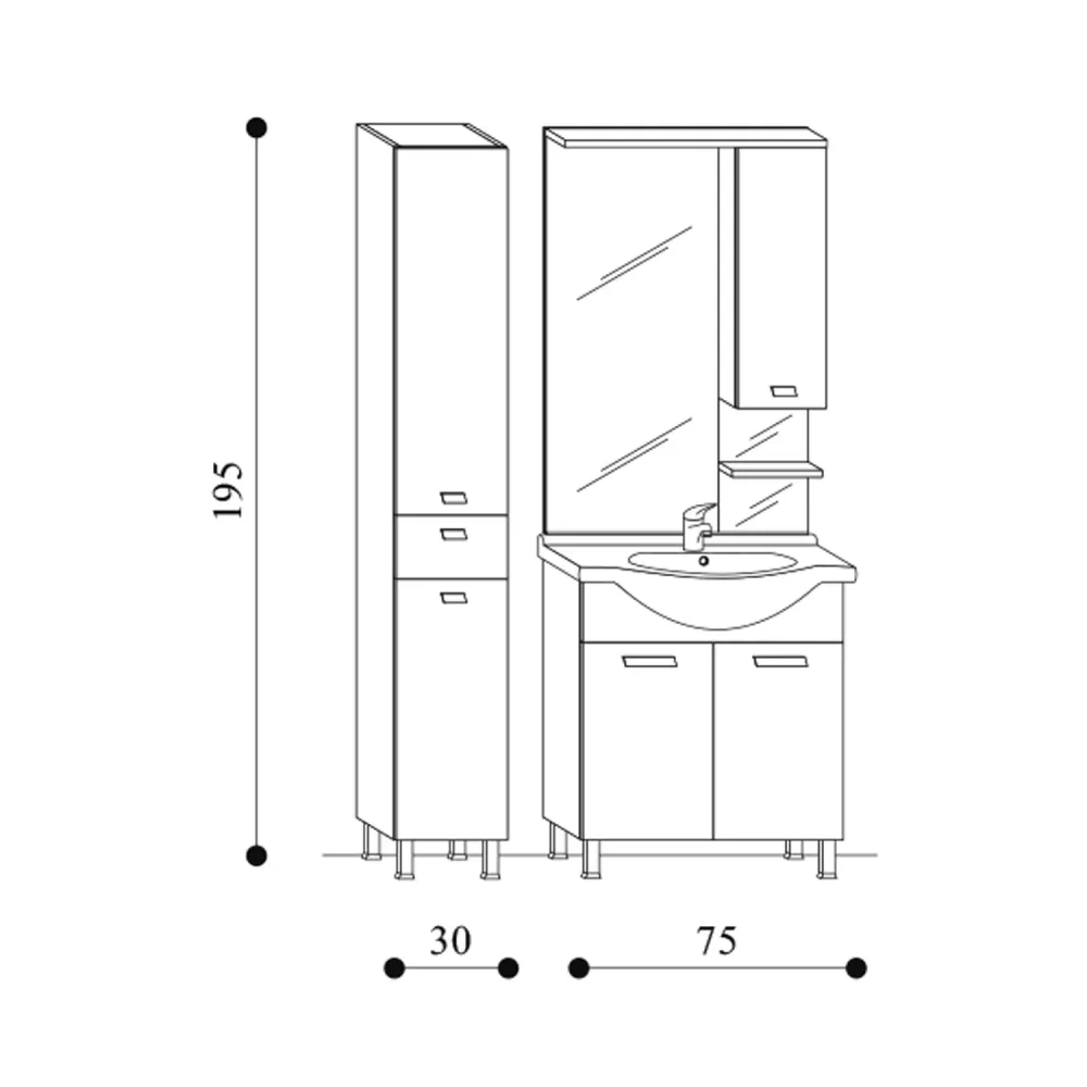 Mueble de baño móvil suelo modelo Rimini06 cm 105x195x47 acabado en alerce