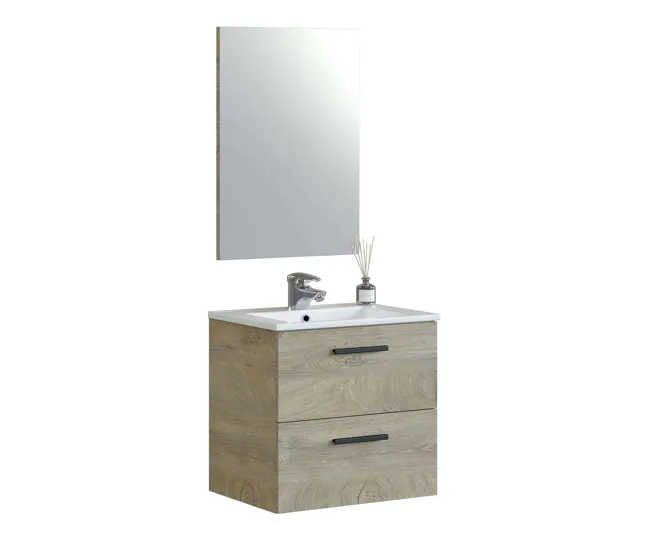 Pack Baño Aruba Melamina Aruba - Roble Alaska en Blanco Brillante