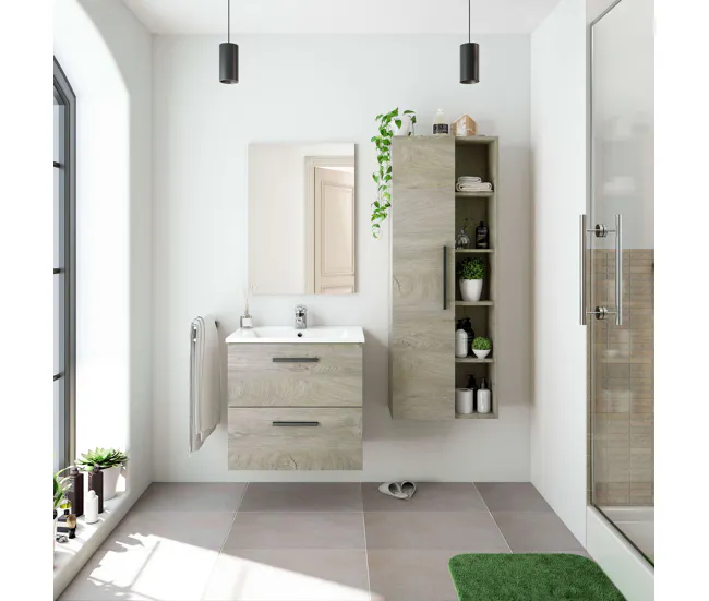 Pack Baño Aruba Melamina Aruba - Roble Alaska en Blanco Brillante