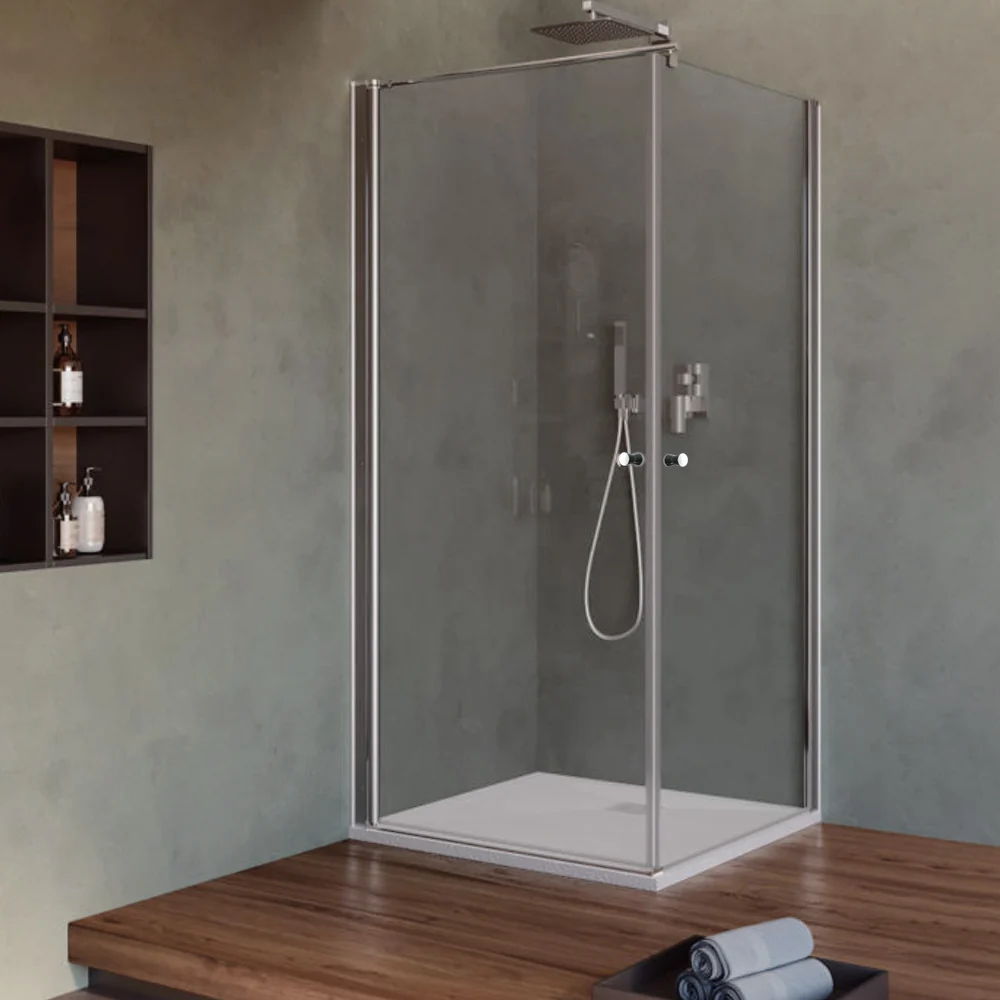 Repisa Flotante Cabina de ducha 70x90 cm con puerta de apertura de dos hojas en cristal transparente de 6 mm