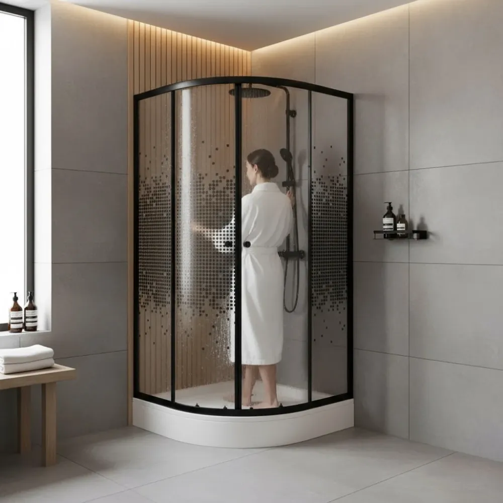 Repisa Flotante Cabine de douche rond 90/90/190 Noir