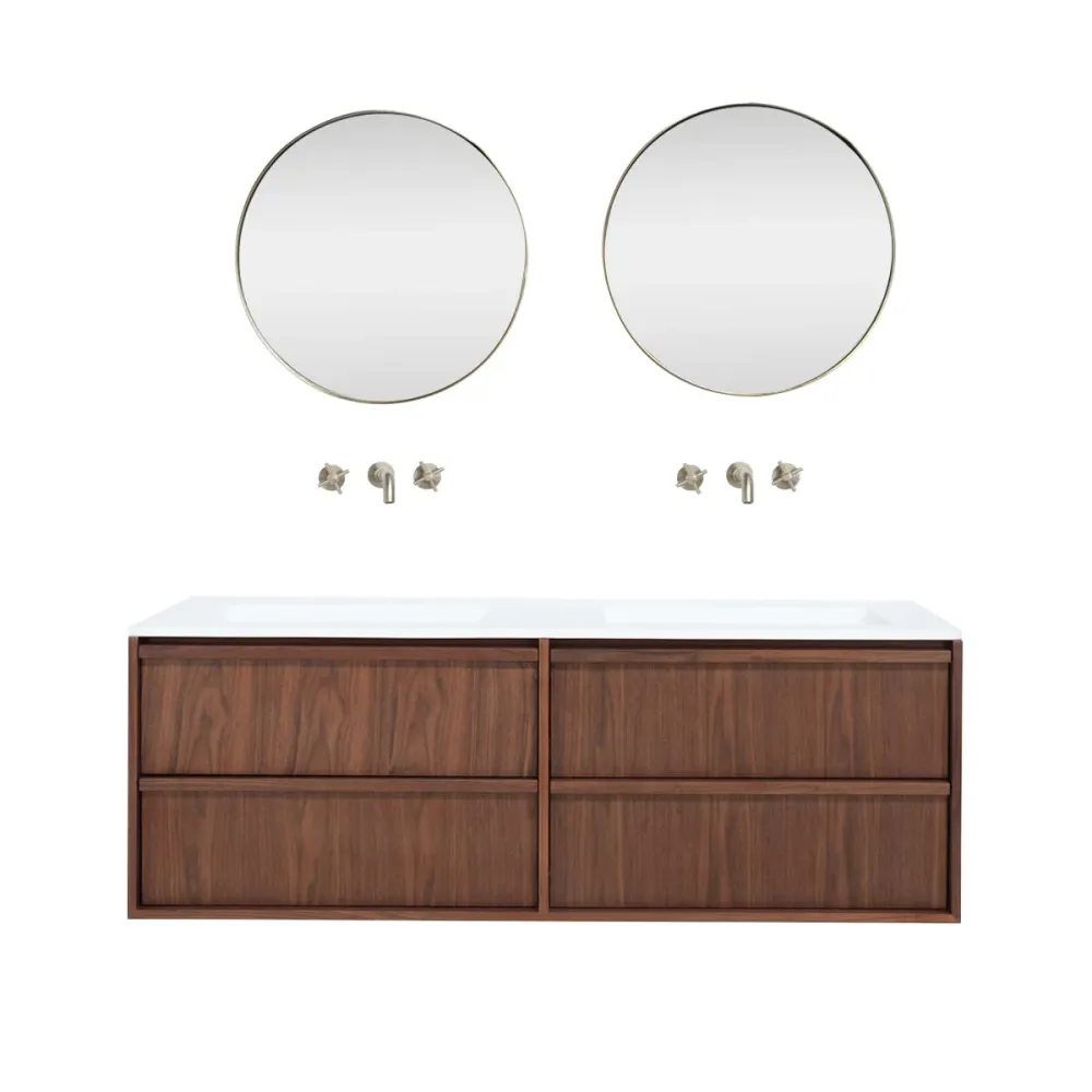 Walnoot Badkamermeubel - Fien - 150 cm - Unicolor Surface Lavabo - Julian