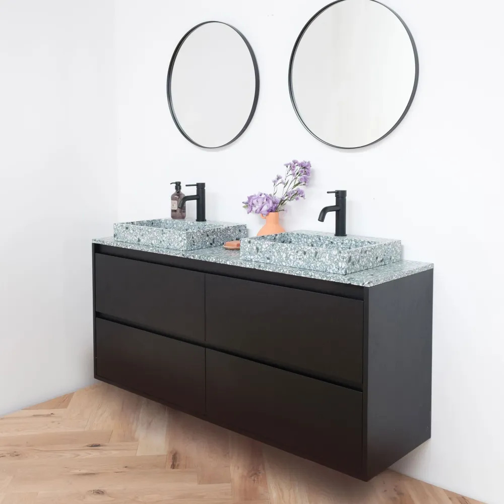 Wastafelmeubel Terrazzo Groen - Zwart Eik - ANN (150 cm)