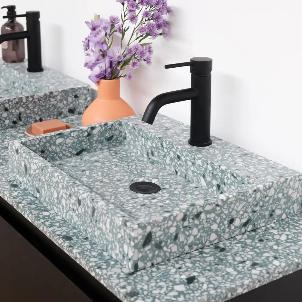Wastafelmeubel Terrazzo Groen - Zwart Eik - ANN (150 cm)