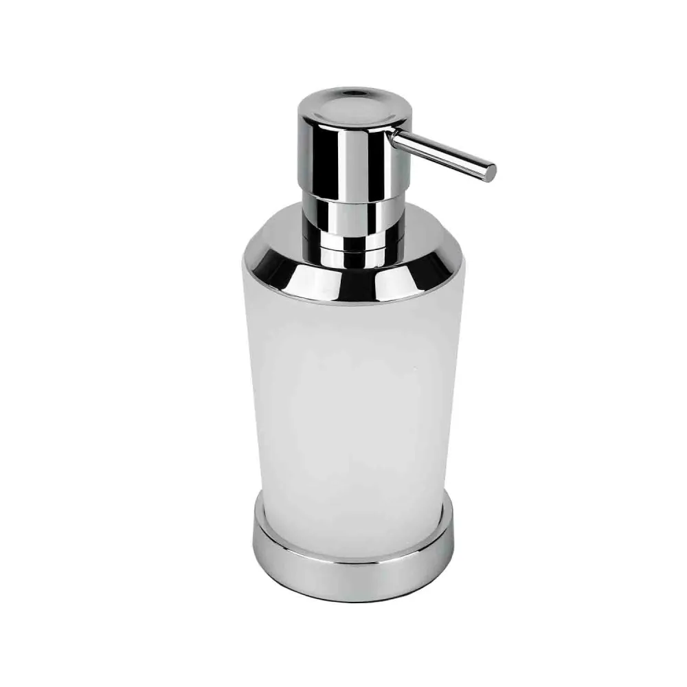 Dispensador de jabón de apoyo en latón y vidrio acidado colección Road de Colombo Design