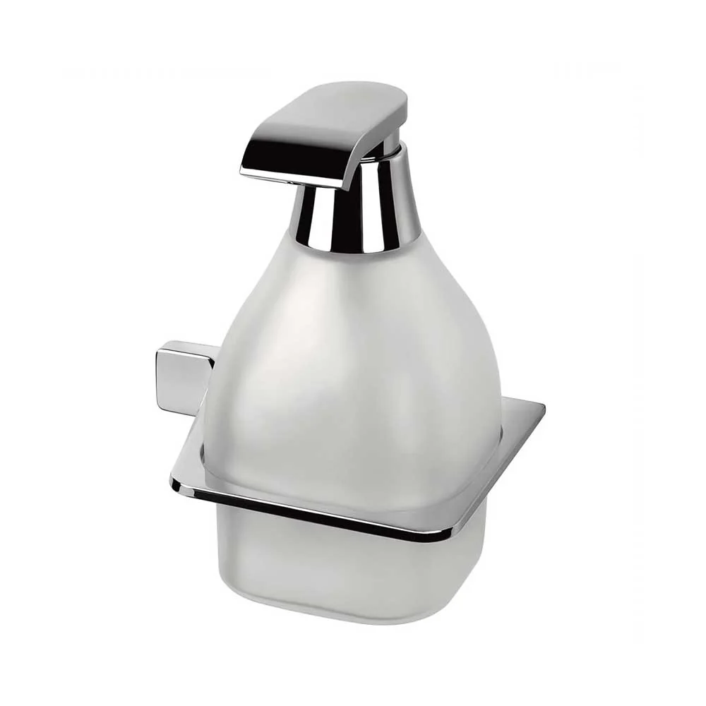 Dispensador de jabón en latón cromado y vidrio acidado versión derecha Colombo Design colección Alizé con fijación taco in...