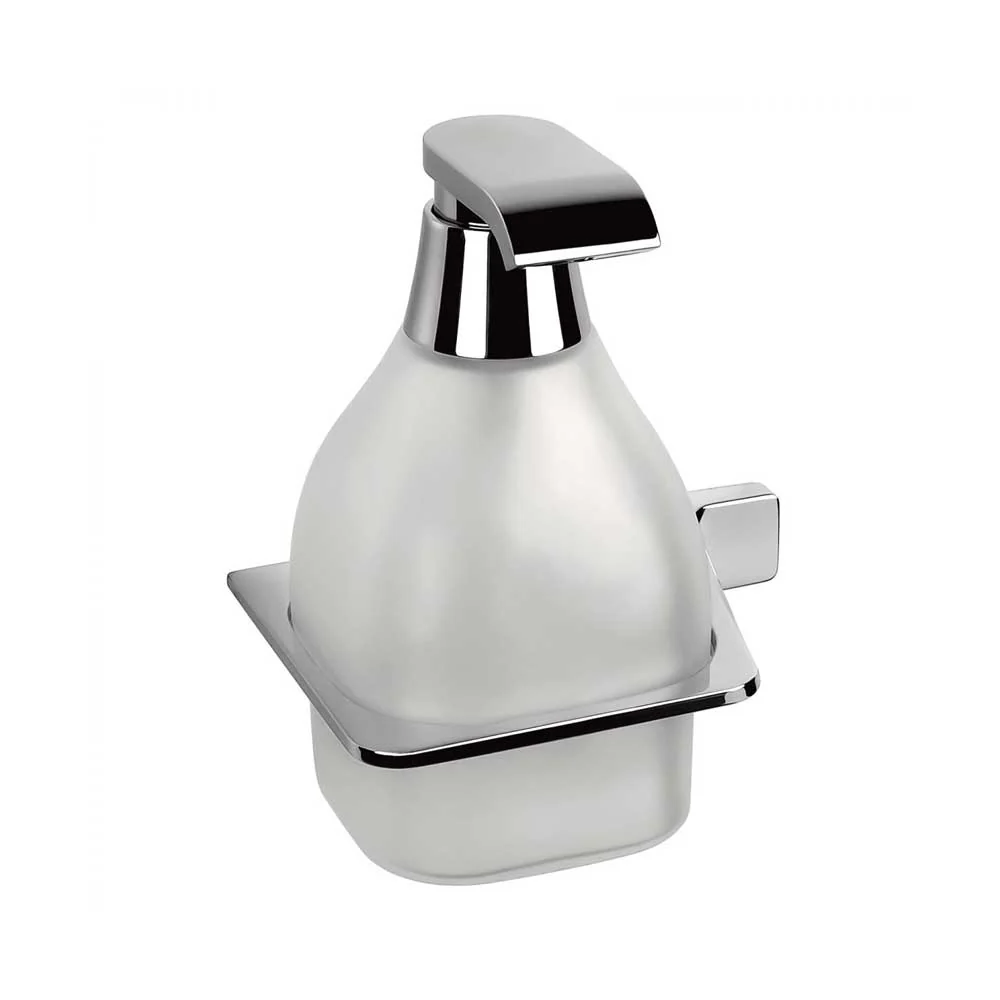 Dispensador de jabón en latón cromado y vidrio acidado versión izquierda Colombo Design colección Alizé con fijación taco...