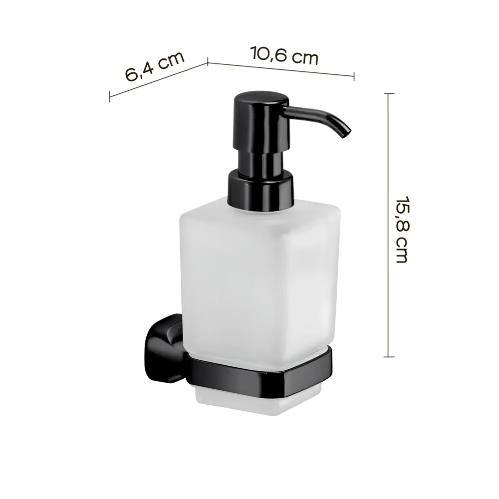 Dispensador de jabón de pared en acero inoxidable y vidrio esmerilado Gedy serie Stelvio - negro mate