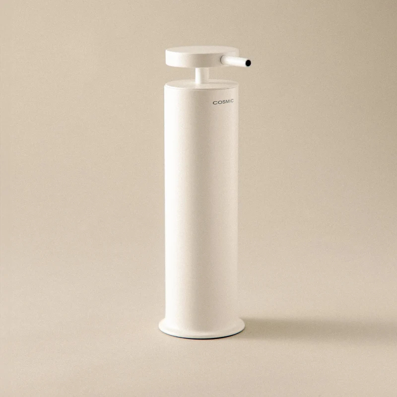 Dispensador de jabón de sobremesa en acero de la colección 'Geyser' de Cosmic - Blanco satinado
