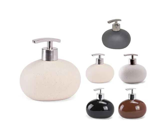 Distribuidor De Jabon Ceramica Crema Piedra "Manali"