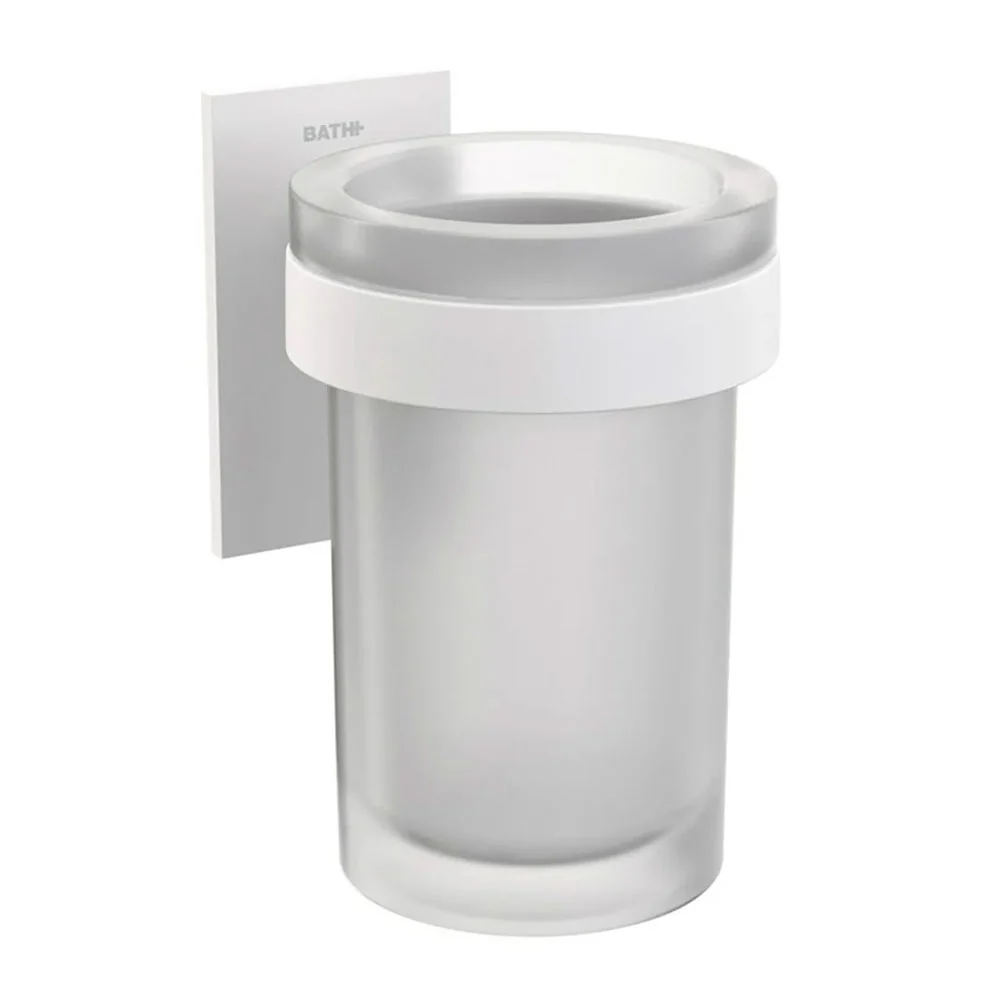 Porta cepillo de dientes para pegar en vidrio esmerilado de la colección 'Stick' de Cosmic - soporte de latón pintado blanco