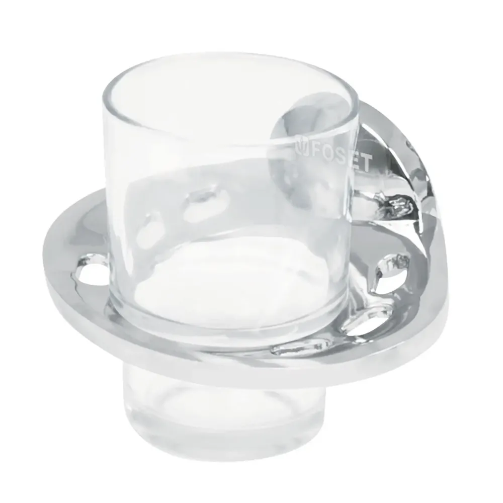 Portavaso cepillero metálico con vaso de vidrio, foset aqua