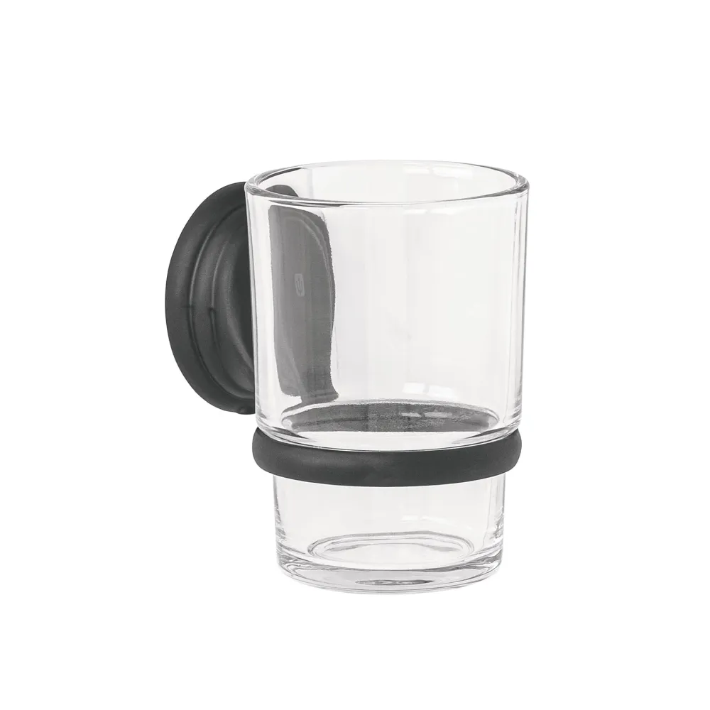 Portavaso cepillero negro con vaso de vidrio, Foset Aqua