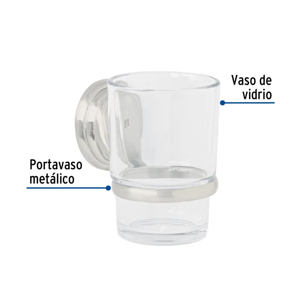 Portavaso cepillero satín con vaso de vidrio, Foset Aqua