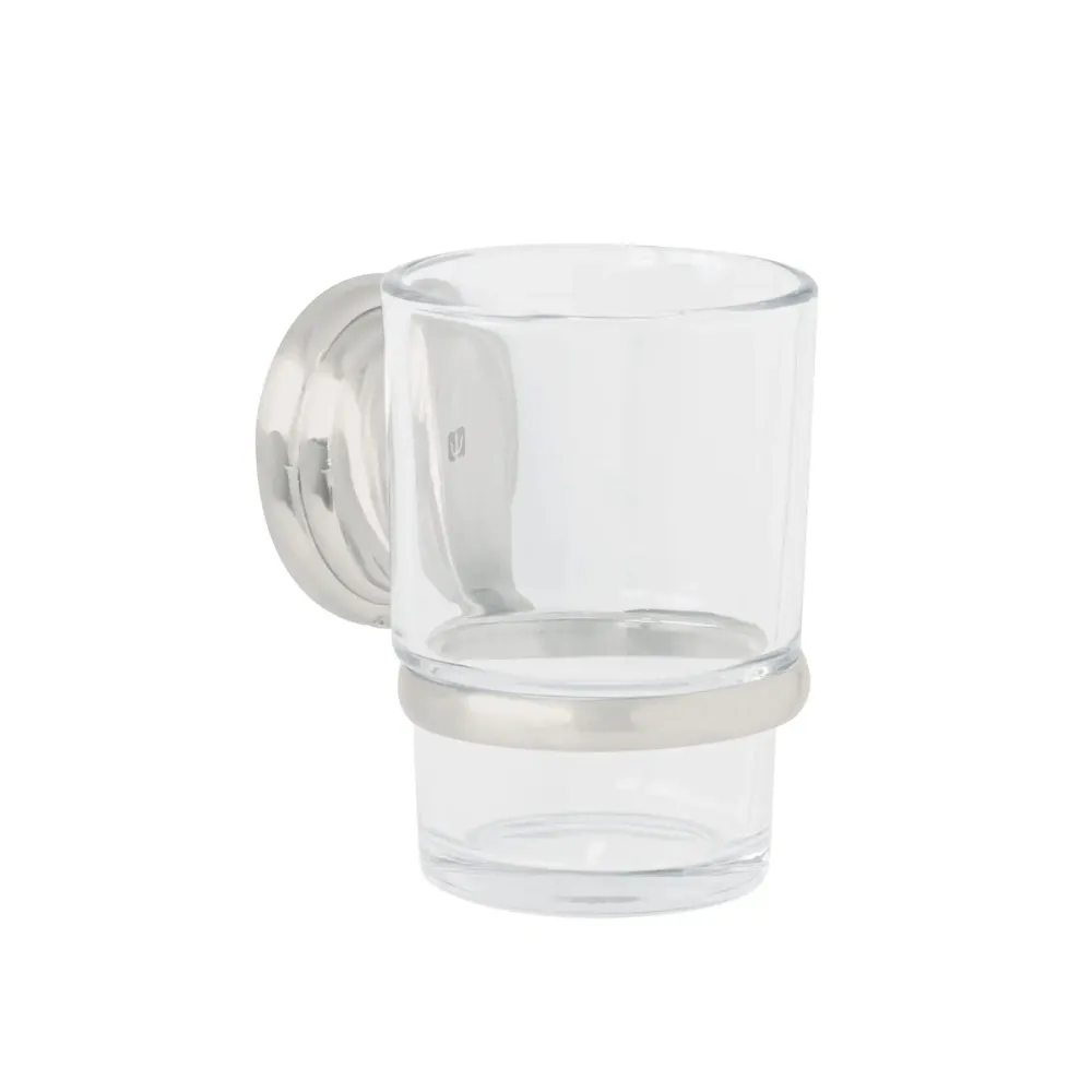 Portavaso cepillero satín con vaso de vidrio, foset aqua