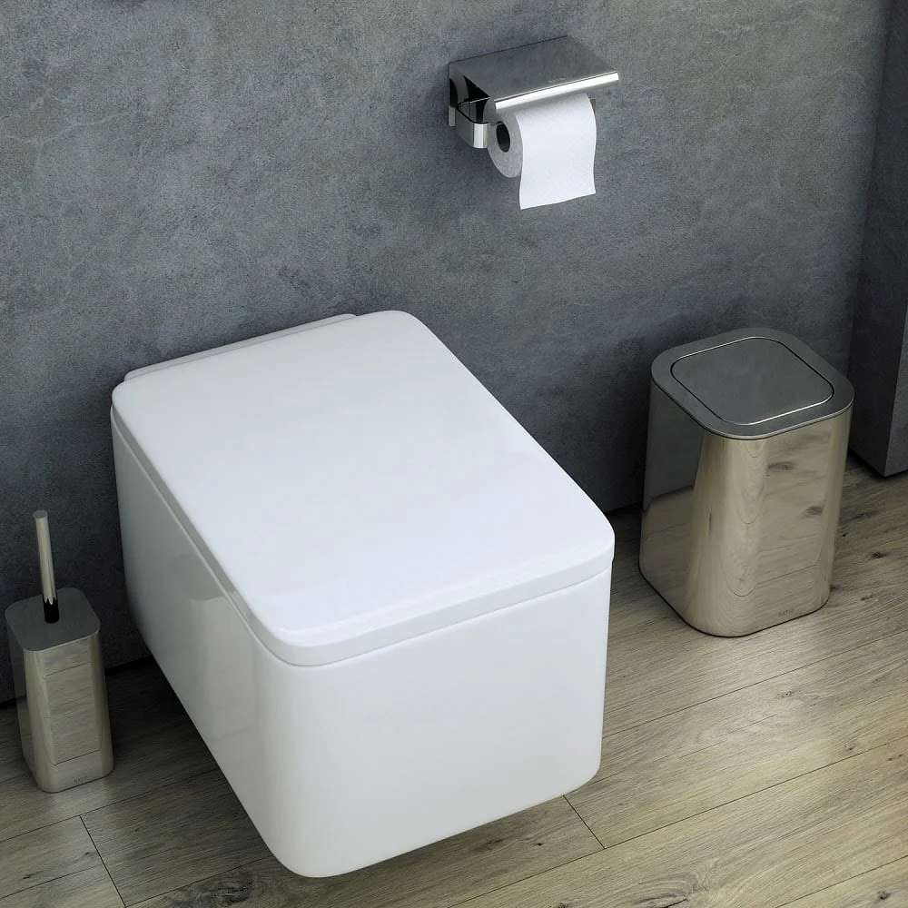 Cestino papelera de baño en acero inoxidable pulido de la colección 'Line' de Cosmic - cm 20,5x20,5x30