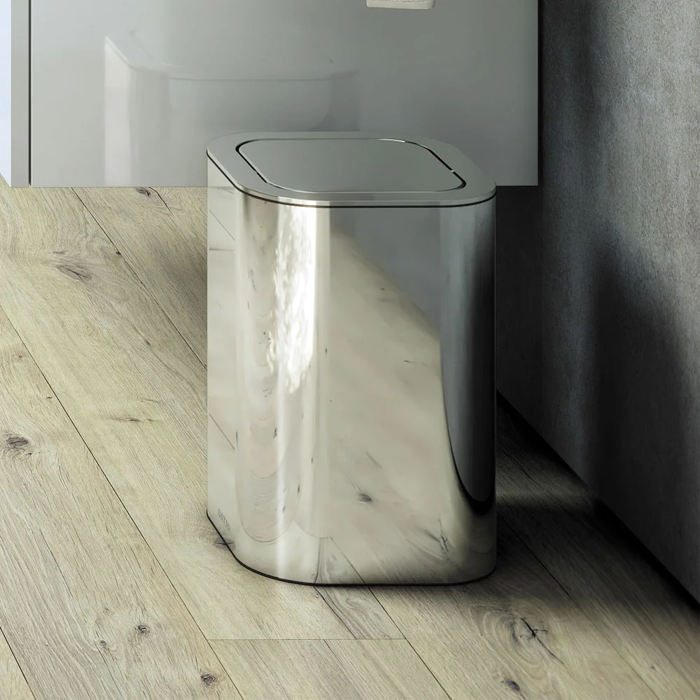 Cestino papelera de baño en acero inoxidable pulido de la colección 'Line' de Cosmic - cm 20,5x20,5x30