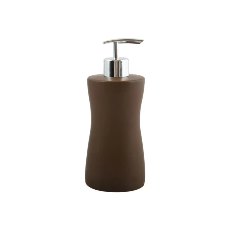 Dispenser Porta Sapone ceramica di colore chocolat con erogatore cromo collezione Athena