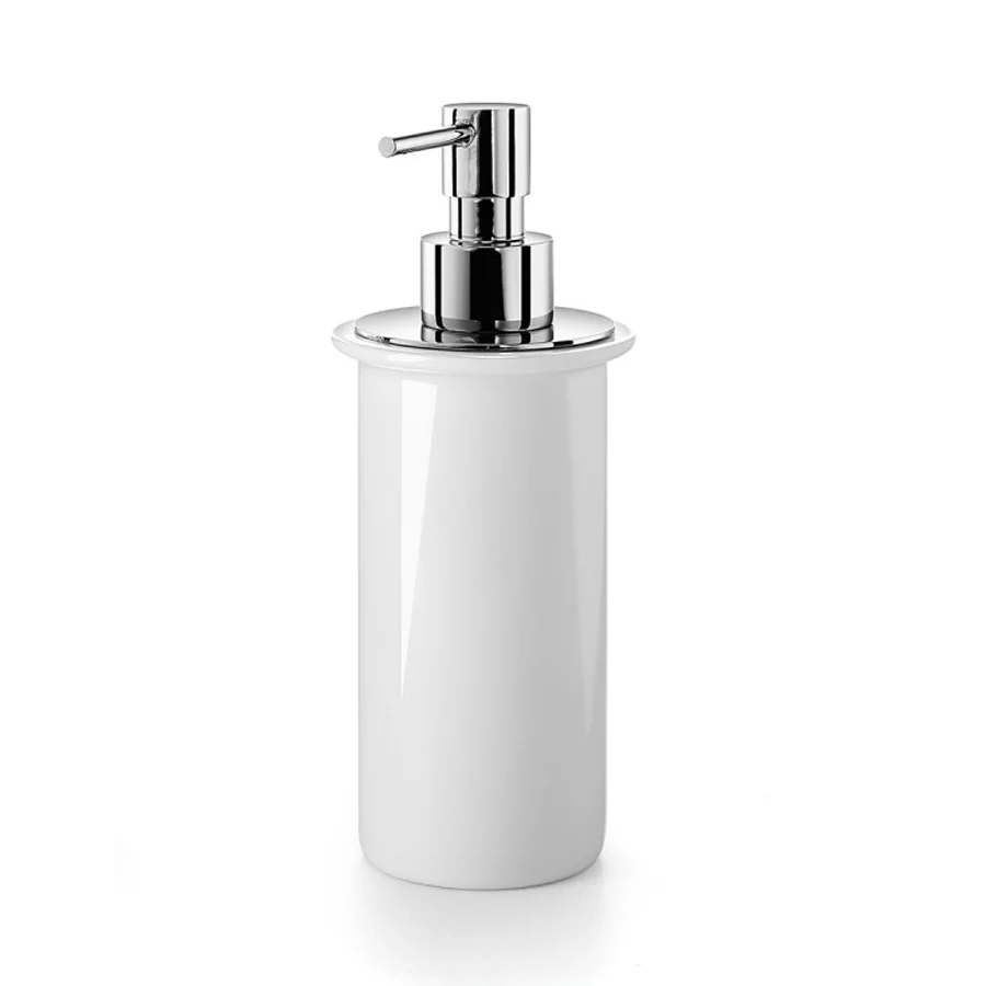 Dispenser portasapone Lineabeta collezione Baketo-Duemila-Picola porcellana con pompetta erogatrice cromo