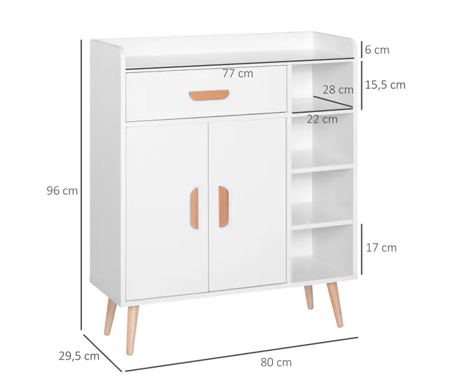 HOMCOM Aparador Buffet Armario Gabinete Consola Mueble Multiusos de Comedor Salón Baño Pasillo 80x29.5x96cm