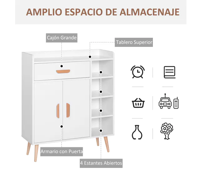 HOMCOM Aparador Buffet Armario Gabinete Consola Mueble Multiusos de Comedor Salón Baño Pasillo 80x29.5x96cm