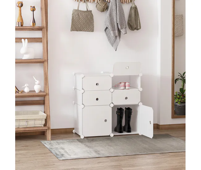 HOMCOM Armario Ensamblable Plástico Estanterí 6 Cubos Ropero Zapatero Aparador Combinado Pegatinas Adhesivas Decorativas R...