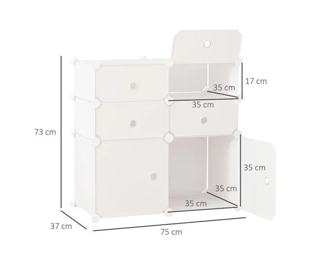 HOMCOM Armario Ensamblable Plástico Estanterí 6 Cubos Ropero Zapatero Aparador Combinado Pegatinas Adhesivas Decorativas R...