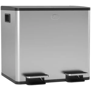 HOMCOM Cubo de Basura de Cocina con 2 Compartimentos 2x15L Papelera de Cocina de Acero Inoxidable con Pedales Tapas de Cie...