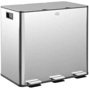 HOMCOM Cubo de Basura de Cocina con 3 Compartimentos 3x15L Papelera de Cocina de Acero Inoxidable con Pedales Tapas de Cie...
