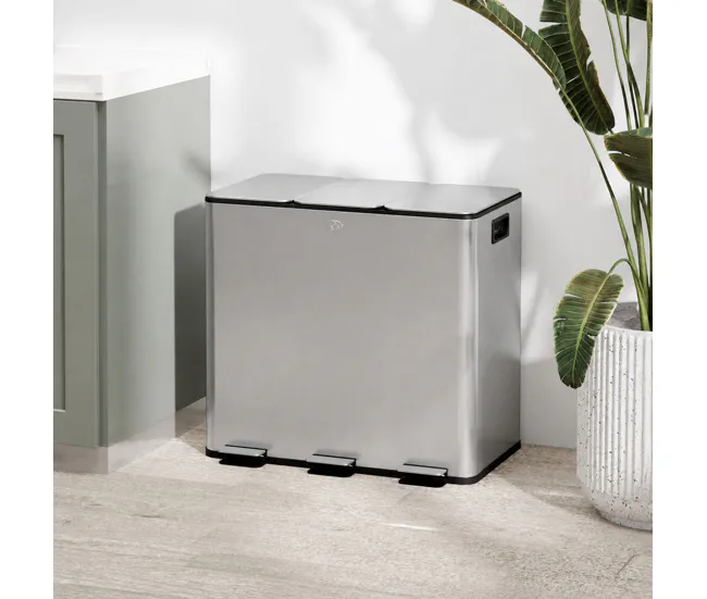 HOMCOM Cubo de Basura de Cocina con 3 Compartimentos 3x15L Papelera de Cocina de Acero Inoxidable con Pedales Tapas de Cie...
