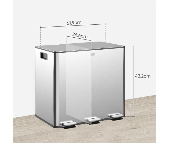 HOMCOM Cubo de Basura de Cocina con 3 Compartimentos 3x15L Papelera de Cocina de Acero Inoxidable con Pedales Tapas de Cie...