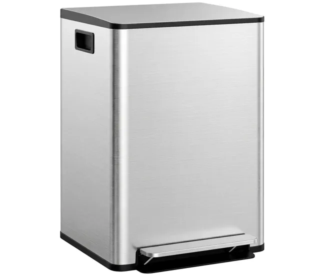 HOMCOM Cubo de Basura de Cocina con 2 Compartimentos 2x30L Papelera de Cocina de Acero Inoxidable con Pedal Tapa de Cierre...