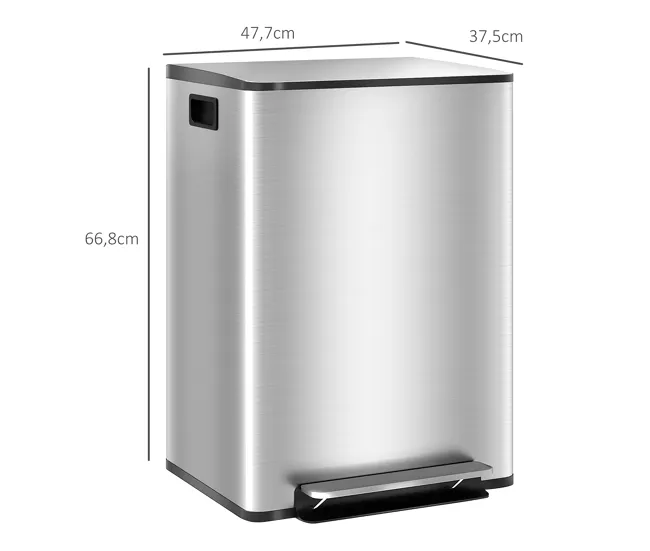 HOMCOM Cubo de Basura de Cocina con 2 Compartimentos 2x30L Papelera de Cocina de Acero Inoxidable con Pedal Tapa de Cierre...