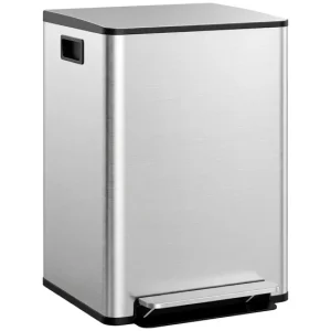 HOMCOM Cubo de Basura de Cocina con 2 Compartimentos 2x30L Papelera de Cocina de Acero Inoxidable con Pedal Tapa de Cierre...